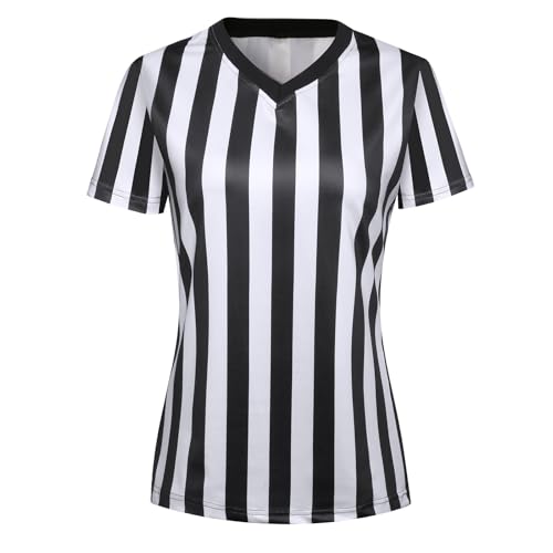 Women's V-neck Referee Shirt - Black & White Stripe Uniform