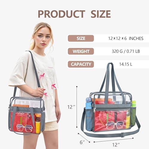 Clear Tote Bag for Stadium Events - 12x6x12 - Grey