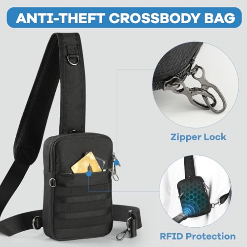 Keanoo Black Sling Bag Anti-Theft Crossbody RFID Lock, Compact EDC Shoulder Bag