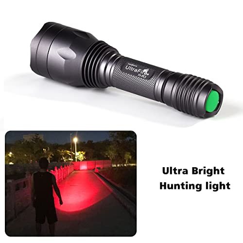 ULTRAFIRE Red Light LED Flashlight Hunting Torch 256 Yard 630 nm Wavelength Professional Red Beam Predator Light Single Mode Tactical Flashlight H-R3 (Battery Not Included)