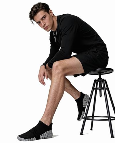 Men's Ankle Athletic Running Socks - Cushioned, 6 Pairs, Z-Black (Size 8-12)