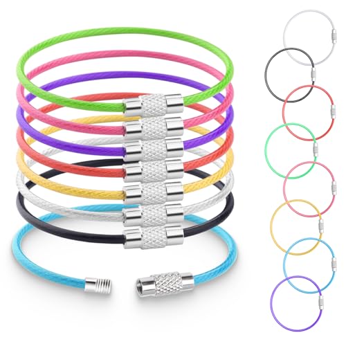 16-Piece Stainless Steel Wire Key Rings - 6-Inch Coated Cable Loops