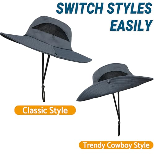 Wide Brim Sun Hat - UPF 50+ UV Protection for Men & Women - Dark Gray with Mesh