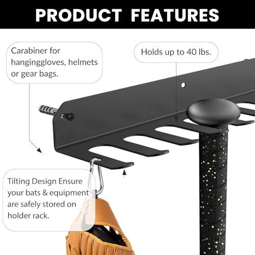Yuleimy Wall Mount Baseball Bat Rack for 16 Bats - 1 Pack