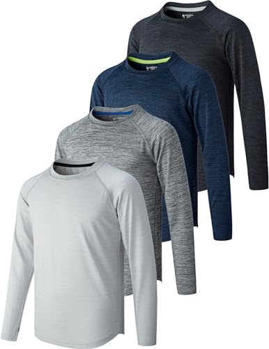 Liberty Imports 4 Pack Youth Boys Long Sleeve Shirts with Thumb Holes - Medium Light Gray, Charcoal, Navy, Gray
