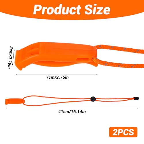 Emergency Survival Whistle with Reflective Lanyard - 2 Pack