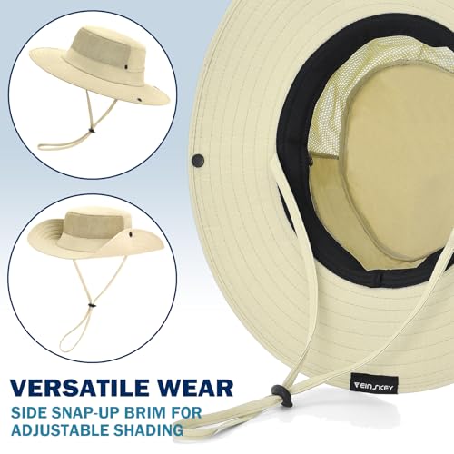 EINSKEY Sun Bucket Hat for Men & Women, UPF 50+ Wide Brim with Ponytail Hole - Khaki 01