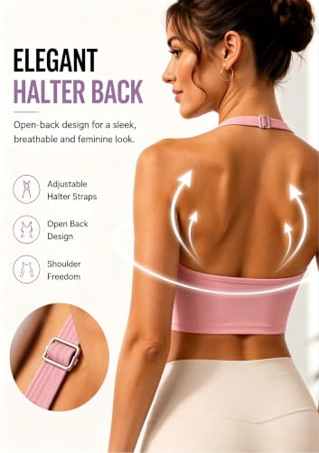 Seamless Longline Strappy Tank Top for Women with Built-in Bra - Small Pink