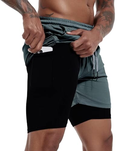 Men's Lightweight 2-in-1 7" Running Shorts with Pockets - Solid Grey, Small