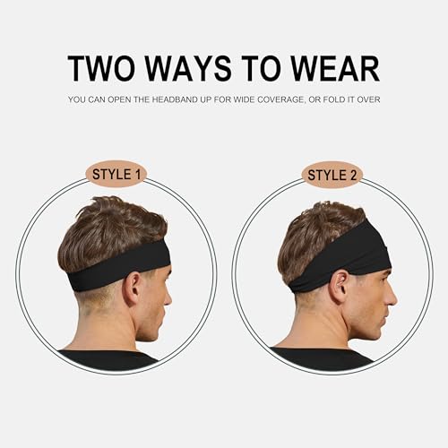 Soft Non-Slip Sports Headbands for Men - 3 Pack Black