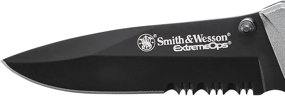 Smith & Wesson Folding Knife - 7.7in High Carbon Stainless Steel with 3.1in Tanto Blade | Black Aluminum Handle for Tactical & Outdoor Use