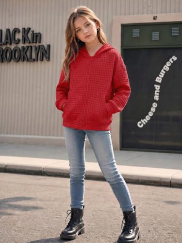 Haloumoning Girls Quilted Zip Up Hoodie Red 9-10 Years
