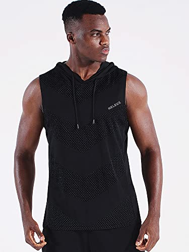 Neleus Men's Workout Tank Tops 3 Pack - Sleeveless Running Shirts with Hoodie, Large, Black/Grey/Red