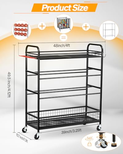 4-Layer Sports Equipment Organizer with Wheels - Ball Storage Rack