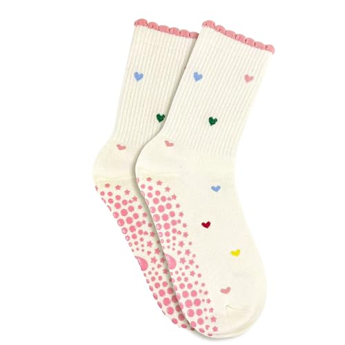 Grip Pilates Socks for Women - US Size 5-9, Heart Design