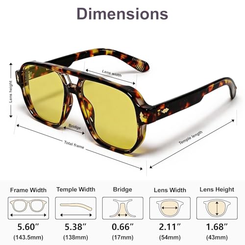 Retro Aviator Sunglasses UV400 Tortoise Brown/Yellow