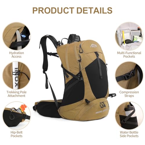 IX INOXTO 26L Hiking Backpack with 3L Hydration Bladder, Waterproof Daypack, Khaki