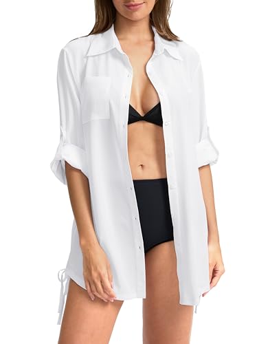 Women's UPF 50+ Long Sleeve Sun Protection Shirt - Large White by Soothfeel