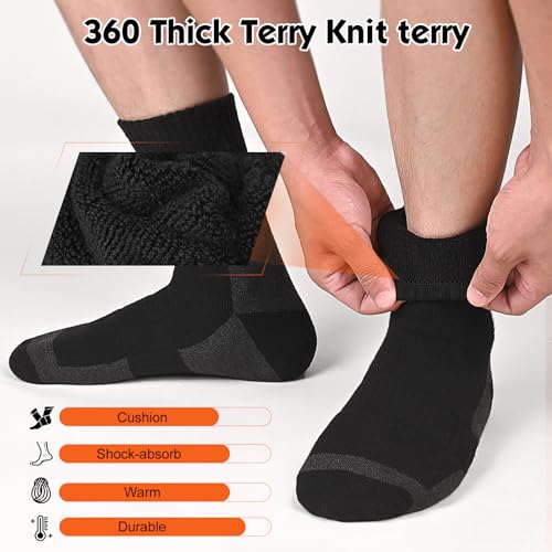 360 Cushioned Thermal Crew Socks - Thick Warm Boot Socks - Medium Black+Grey 4 Pairs
