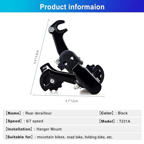 RainFlowwer RD-TZ31-A 6/7 Speed Hanger Mount Rear Derailleur for MTB/Road Bikes
