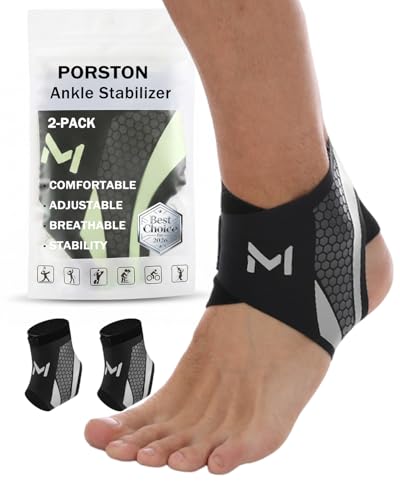 Porston Gray Adjustable Ankle Brace for Men & Women - Support, Stabilization & Injury Recovery
