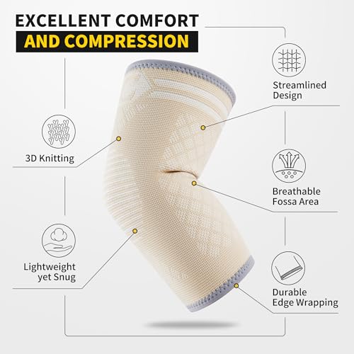 CAMBIVO Beige Small Elbow Compression Sleeve 2-Pack for Tennis & Golfer's Elbow