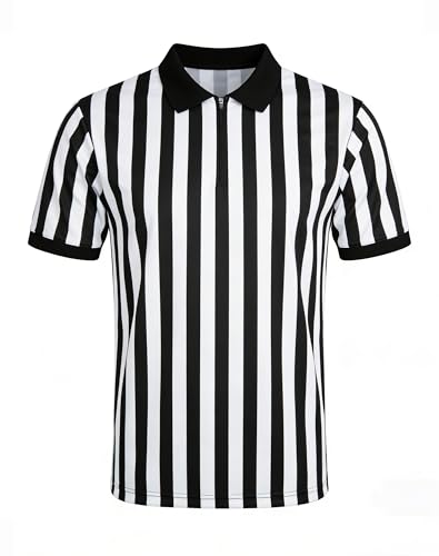 Premium Referee Shirt - Men's & Women's Zipper Jersey - Black & White - X-Large