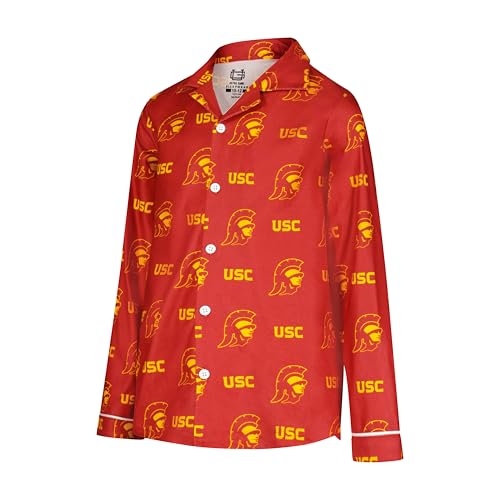USC Trojans Youth Pajama Set - Super Soft Button Down - Cardinal Red - Size 10-12