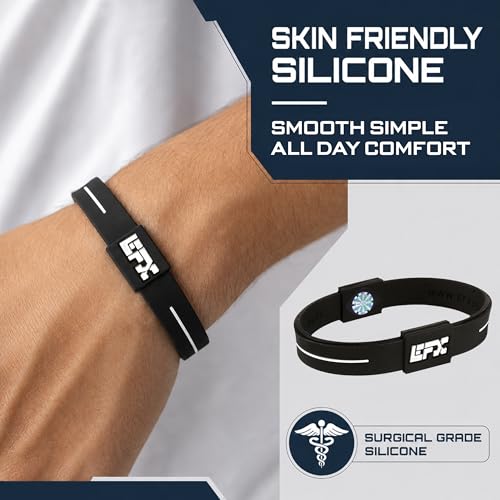 Balance Bracelet - Silicone Wristband for Athletes & Seniors - Black/Blue, L (8 Inch)