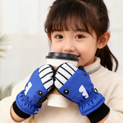 Kids Winter Warm Ski Gloves - Outdoor Mittens for Ages 4-8 - Blue