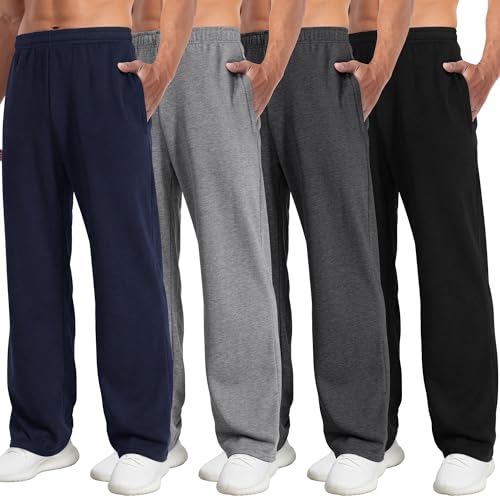 Aocku Men's Lightweight Athletic Joggers - 4 Pack, Black, Gray, Navy, Dark Gray