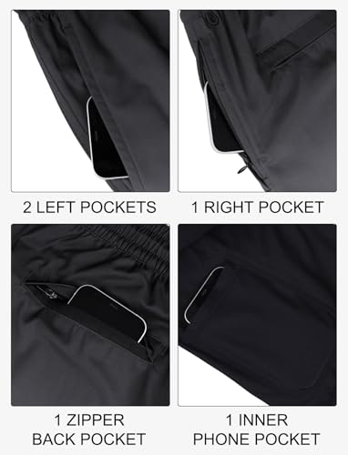 Large Black Grey 7 Inch Men Swim Trunks with Compression Liner & Zipper Pockets - Bathing Suit
