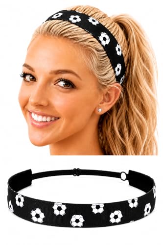 No Slip Adjustable Soccer Headband for Girls - Black