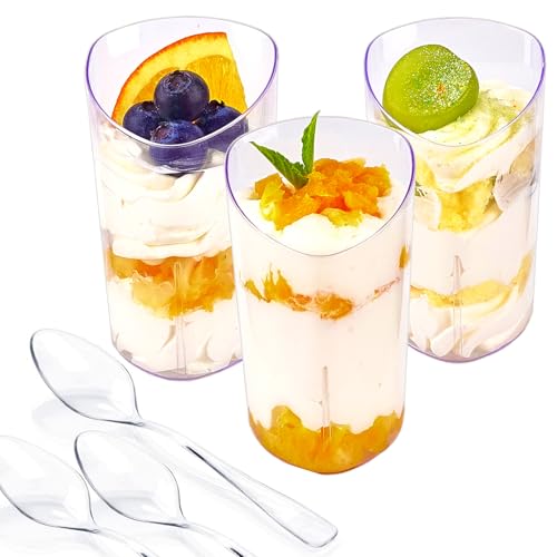 Legredic 50 Pack 3 oz Plastic Dessert Cups with Spoons - Clear Tasting Cups for Parties & Catering