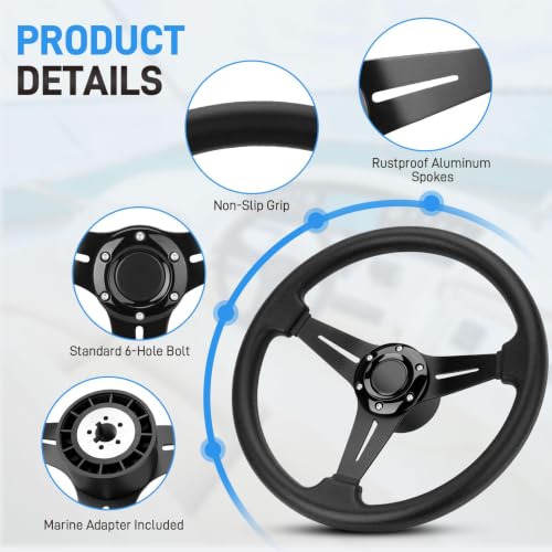 13.6 Inch Boat Steering Wheel with 3/4" Axle Marine Adapter Leather