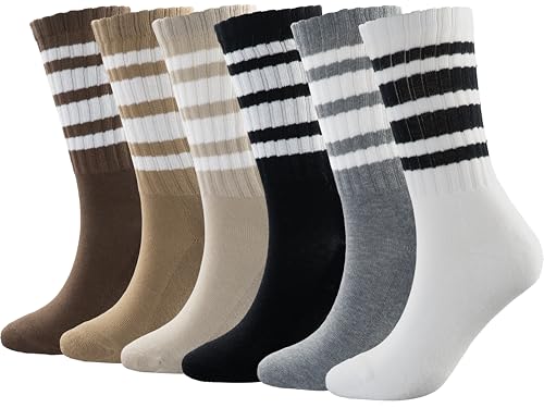 BomKinta 6 Pairs Striped Crew Socks Women Cotton Size 5-10 – Mix Color