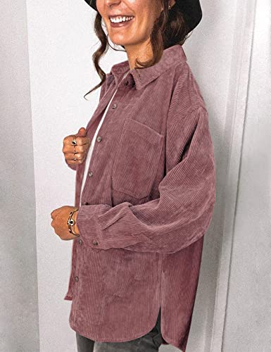 Saslax Women's Oversized Lightweight Corduroy Shacket Jacket - Medium Mauve