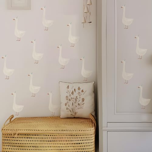 Boho Nursery Animal Wall Decals Peel and Stick, PVC Watercolor Animals Wall Stickers, Cute Wall Art Decor Decal for Kids Bedroom Playroom Baby Room Classroom Decor, White Birthday Goose