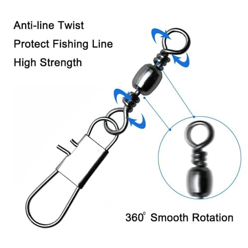 Stainless Steel Fishing Barrel Swivel with Safety Snap - 40LB, 50PCS