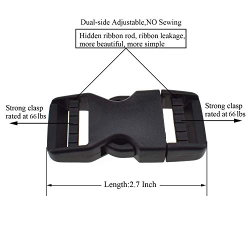 Heavy Duty Dual Adjustable Side Release Buckles for 1 Inch Webbing - 4 Pack