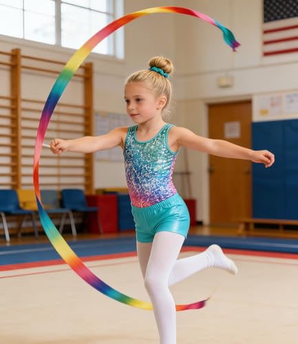 Idgreatim Girls' Shiny Sequin Gymnastics Leotard with Shorts - 6-7 Years, Blue