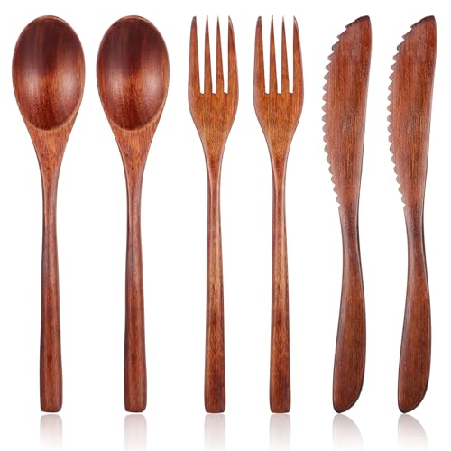 Reusable Wooden Cutlery Set - 6PCS Nanmu Utensils