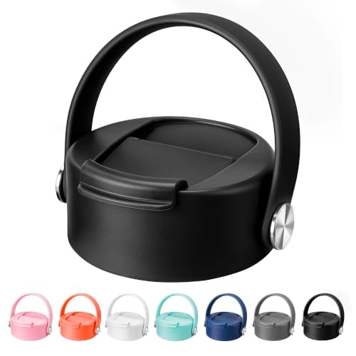 Flip Lid with Handle for Wide Mouth Water Bottles - Black 1 Pack