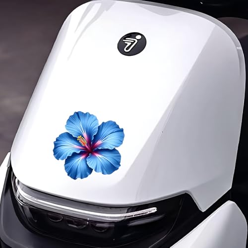 Blue Hibiscus Flower Car Decals - Waterproof Vinyl Stickers (Set of 2)