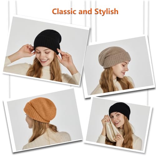 Satin-Lined Slouchy Beanie for Women - Winter Hat - Dark Orange