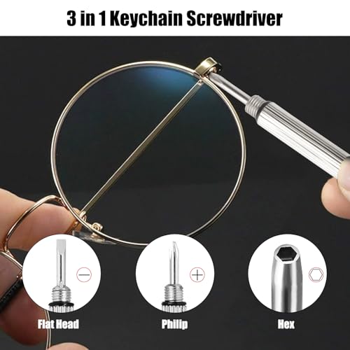 12 Pcs Keychain Eyeglass Screwdriver 3 in 1 Screwdriver Key Steel Eyeglass Screwdriver Eyeglass Screwdriver Repair Kit with Keychain Portable Screwdriver Hand Tools