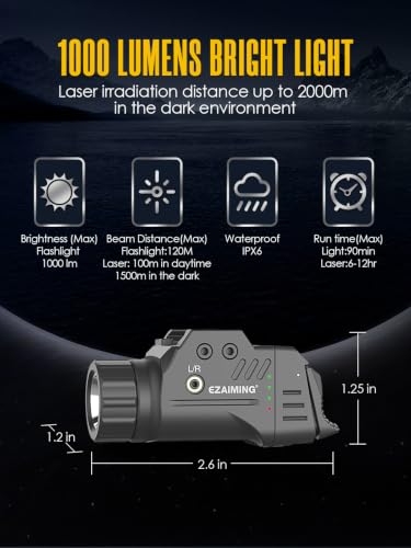 EZAIMING Green Laser Light Combo with Low & High Rear Switches for Tactical Use