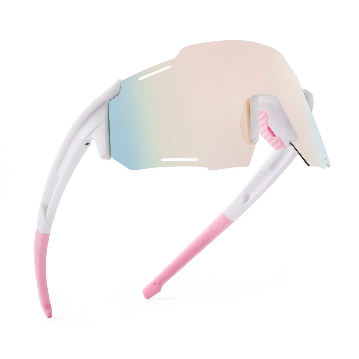 KFPH Polarized Sports Sunglasses for Women Bike Glasses Cycling Driving Fishing Mountain Bike Sunglasses UV400 Protection, White/Pink Lenses