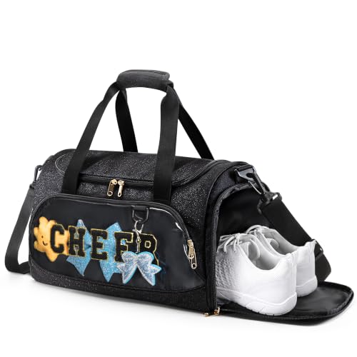 Glitter Cheer Duffle Bag with Shoe Compartment, Black