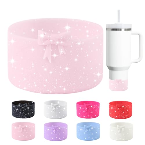 Bow Silicone Boot for Water Bottle Tumblers - Anti-Slip Sleeve - Glitter Pink